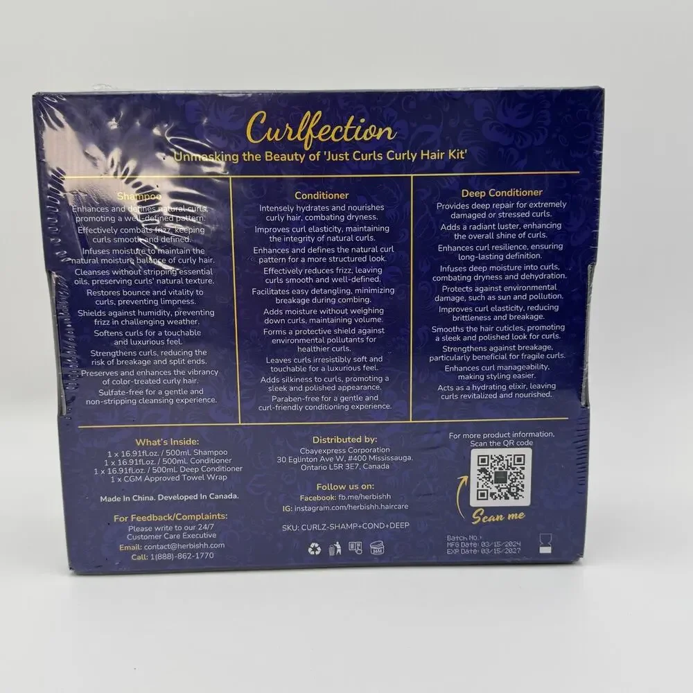 Herbishh Just Curls Hair Kit Shampoo Conditioner Deep Conditioner‎ Curl Set NEW